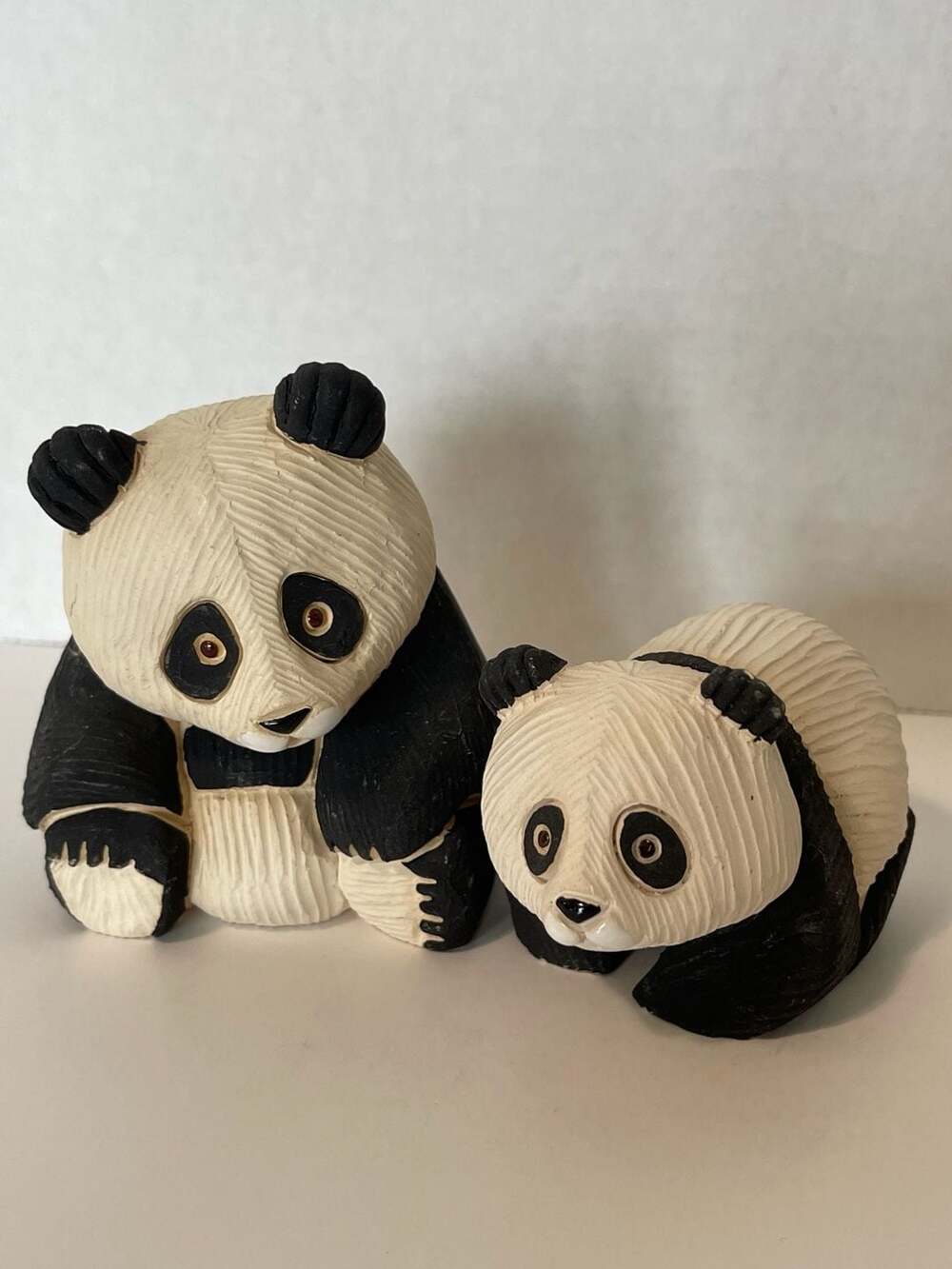 Set of 2 Vintage Artesania Rinconada Panda Bear Ceramic Figurines Handmade Urugu